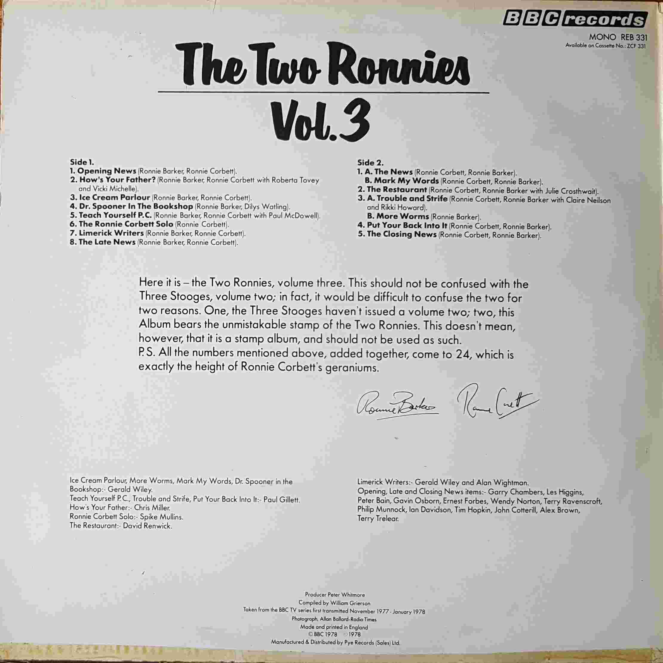 Picture of REB 331 The two Ronnies - Volume 3 by artist Various from the BBC records and Tapes library